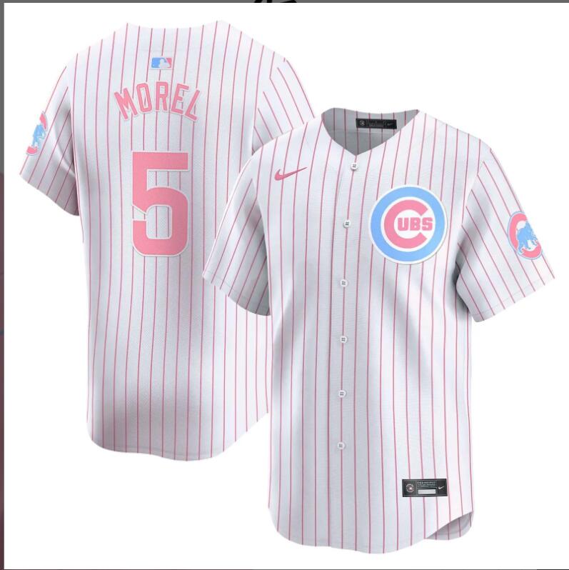 Men Chicago Cubs #5 Morel white with red strips 2024 Nike MLB jersey->indianapolis colts->NFL Jersey